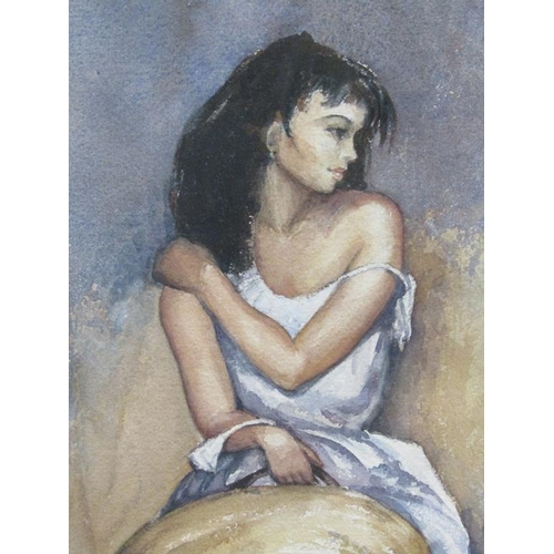 1146 - SIGNED IN MONO AFTER WILLIAM RUSSELL FLINT - LADY WITH BASKET, WATERCOLOUR, F/G, 50CM X 32CM