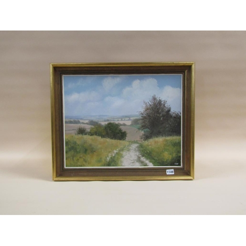 1149 - OLIVE WALKER - PATHWAY ON THE CHILTERNS, SIGNED IN MONO, OILON CANVAS, FRAMED, 39CM X 49CM