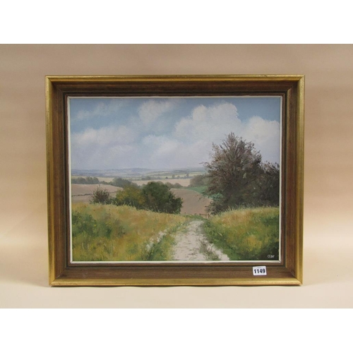 1149 - OLIVE WALKER - PATHWAY ON THE CHILTERNS, SIGNED IN MONO, OILON CANVAS, FRAMED, 39CM X 49CM