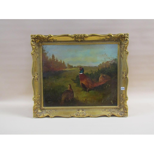 1153 - FARLEY - PHEASANTS IN AN AUTUMN LANDSCAPE, SIGNED OIL ON BOARD, FRAMED, 49CM X 59CM