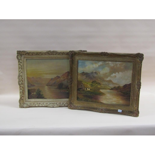 1154 - IN THE MANNER OF F E JAMIESON - TWO HIGHLAND SCENES, OIL ON CANVAS, FRAMED, 39CM X 49CM