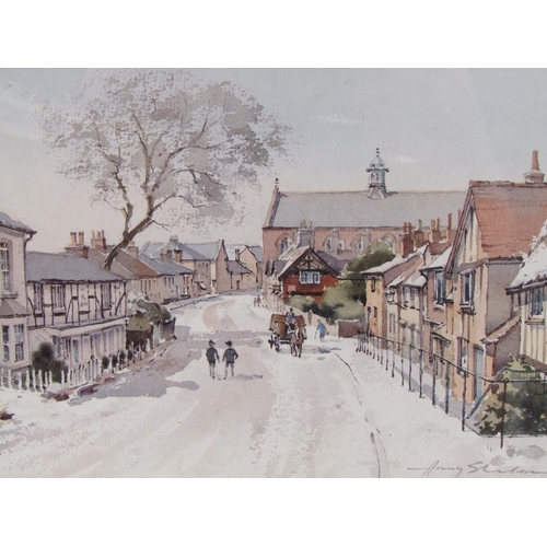 1155 - SERIES OF FIVE HARRY SHELDON COLOURED PRINTS - BERKHAMSTED AND NORTHCHURCH, EACH APPROX 14CM X 20CM