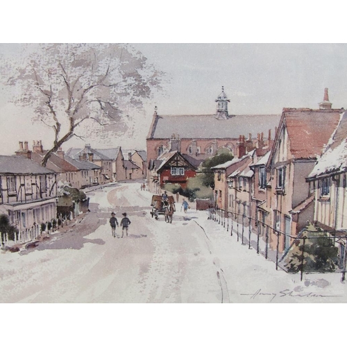 1155 - SERIES OF FIVE HARRY SHELDON COLOURED PRINTS - BERKHAMSTED AND NORTHCHURCH, EACH APPROX 14CM X 20CM