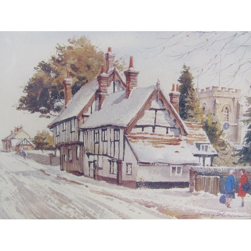 1155 - SERIES OF FIVE HARRY SHELDON COLOURED PRINTS - BERKHAMSTED AND NORTHCHURCH, EACH APPROX 14CM X 20CM