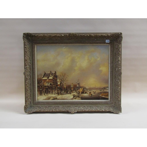 1159 - 19C OELOGRAPH - DUTCH WINTER RIVER SCENE, FRAMED, 49CM X 63CM