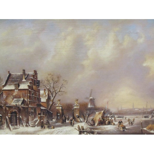 1159 - 19C OELOGRAPH - DUTCH WINTER RIVER SCENE, FRAMED, 49CM X 63CM