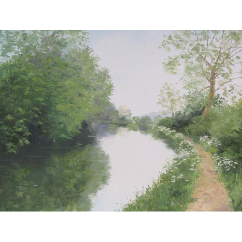 1162 - OLIVE WALKER - CANAL BEND, SIGNEDIN MONO, OIL ON CANVAS, FRAMED, 39CM X 54CM