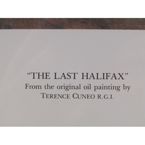 1173 - TERENCE CUNEO - THE LAST HALIFAX, COLOURED PRINT, SIGNED IN PENCIL, F/G, 55CM X 65CM