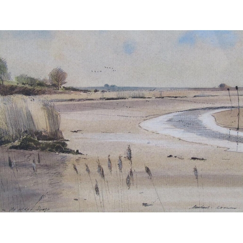 1184 - MICHAEL NORMAN - PAIR, BY THE ORRELL & A BEND IN THE ALDE, SIGNED AND TITLED WATERCOLOURS, F/G, EACH... 