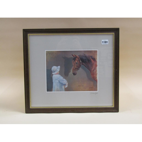 1191 - BUSTINO - HORSE WITH QUEEN MOTHER IN ATTENDANCE, SIGNED, F/G, LIMITED PRINT 19CM X 24CM