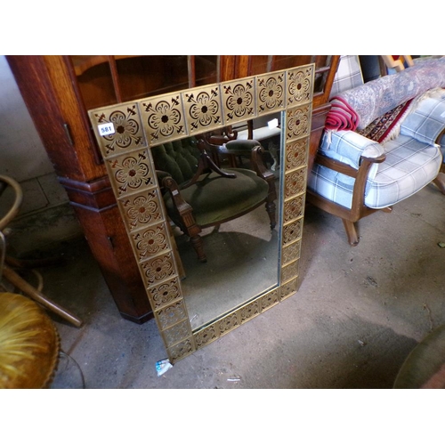 581 - BRASS FRAMED MIRROR - 64.5 X 96.5 CMS total