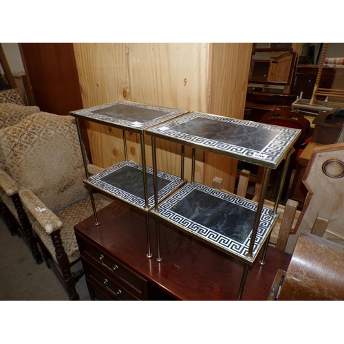 586 - TWO METAL FRAMED TWO TIER TABLES