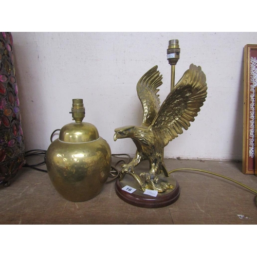 16 - BRASS TABLE LAMP; CAST METAL EAGLE LAMP