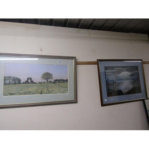 416 - TWO FRAMED PASTELS, COASTAL AND RURAL