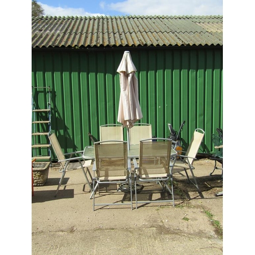 972 - GARDEN TABLE, CHAIRS AND PARASOL