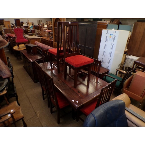 765 - PLANK TOP REFECTORY TABLE AND EIGHT CHAIRS