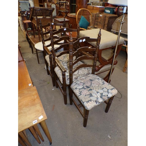 845 - THREE OAK LADDER BACK CHAIRS