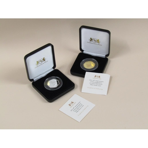 1404 - 2021 50th  ANNIVERSARY OF DECIMALISATION 24ct GOLD PROOF 50p COIN, 2021 50th ANNIVERSARY OF DECIMALI... 