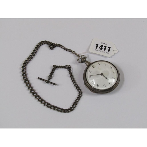 1411 - SILVER VERGE CASE POCKET WATCH AND CHAIN