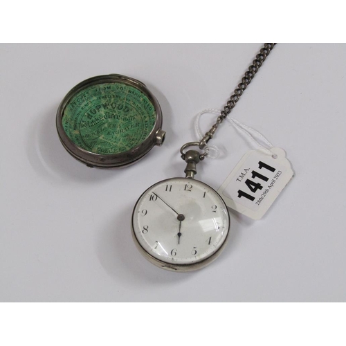 1411 - SILVER VERGE CASE POCKET WATCH AND CHAIN