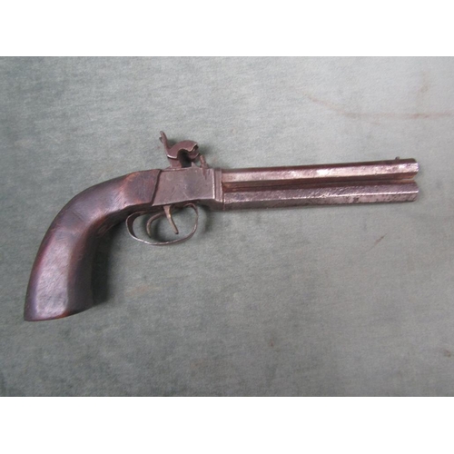 1319 - 19C DOUBLE BARREL OVER AND UNDER PERCUSSION PISTOL, 14CM BARRELS