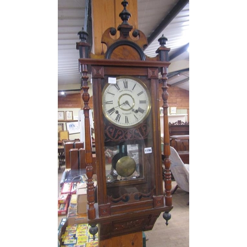 1196 - LATE VICTORIAN WALNUT CASED PENDULUM WALL CLOCK BY W & E HOPKINS OF LLANDILO, 106CM H