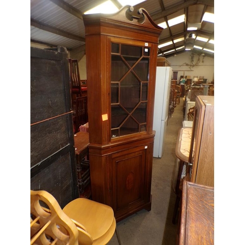 821 - EDWARDIAN INLAID CORNER CUPBOARD