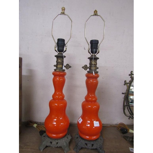 4 - PAIR OF GLASS AND CAST METAL TABLE LAMPS