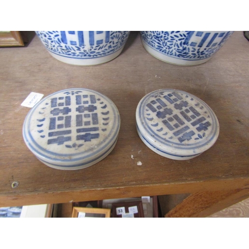 49 - PAIR OF ORIENTAL B&W GINGER JARS AND COVERS