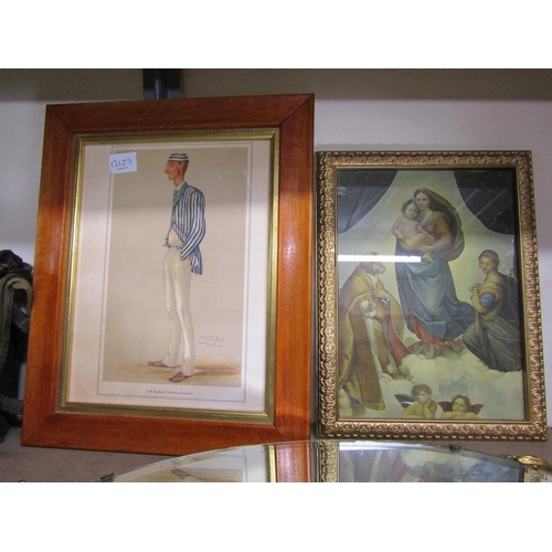 445 - TWO FRAMED PRINTS AND AN EASEL MIRROR