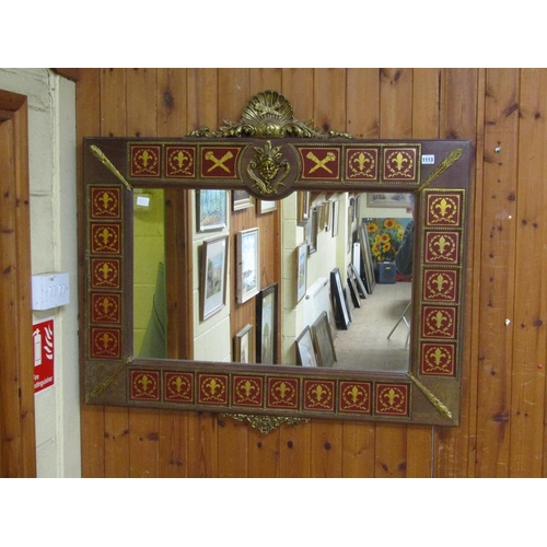 1113 - WALL MIRROR WITH GILT PEDIMENTS, CENTRAL MASK AND GILDED SURROUNDS, 94CM X 102CM