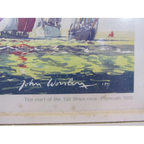 1155 - JOHN WORBERK - TALL SHIPS, LIMITED EDITION PRINT, FRAMED, 29CM X 41CM