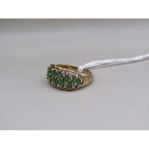 1529 - 9ct GOLD DIAMOND AND GREEN STONE SET RING SIZE Q