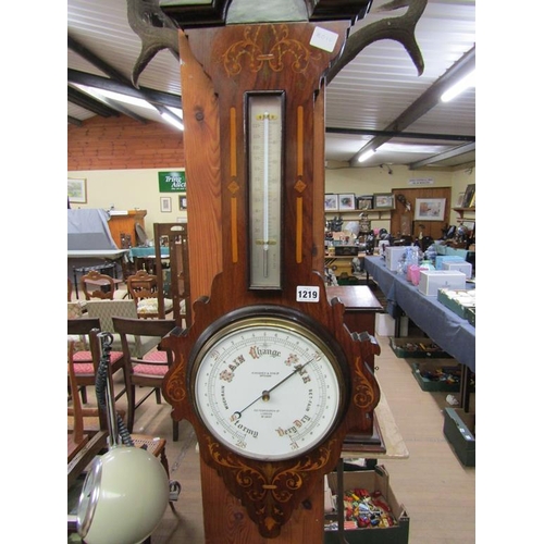 1219 - LATE 19C/EARLY 20C BANJO WALL BAROMETER BY H HUGHES & SON, 88CM H