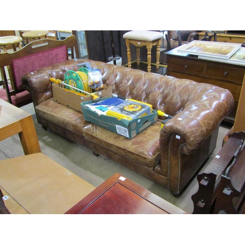 670 - BROWN LEATHER CHESTERFIELD