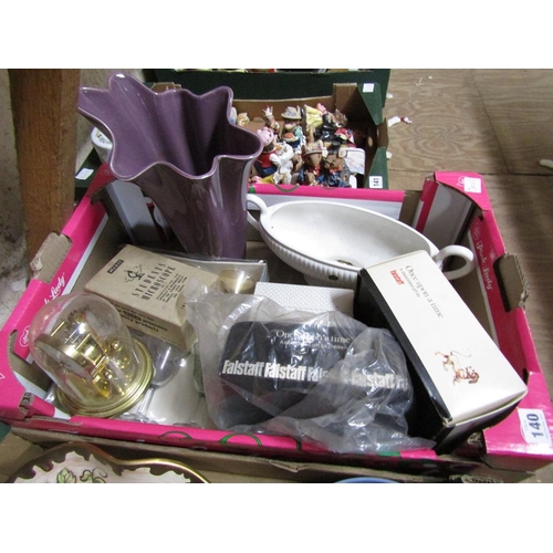 140 - BOX TO INCL GLASSWARE. CERAMICS, ANNIVERSARY CLOCK ETC