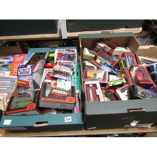 324 - TWO BOXES OF DIECAST VEHICLES, MODELS OF YESTERYEAR ETC.