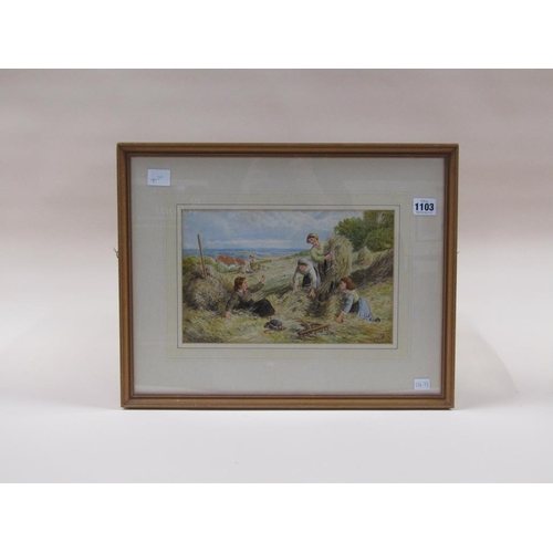 1103 - IN THE MANNER OF BIRKETT FOSTER - MOTHER AND CHILDREN IN THE CORN FIELD, SIGNED IN MONO, WATERCOLOUR... 