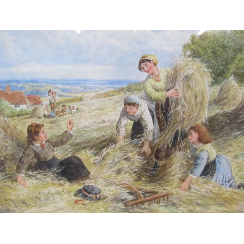 1103 - IN THE MANNER OF BIRKETT FOSTER - MOTHER AND CHILDREN IN THE CORN FIELD, SIGNED IN MONO, WATERCOLOUR... 