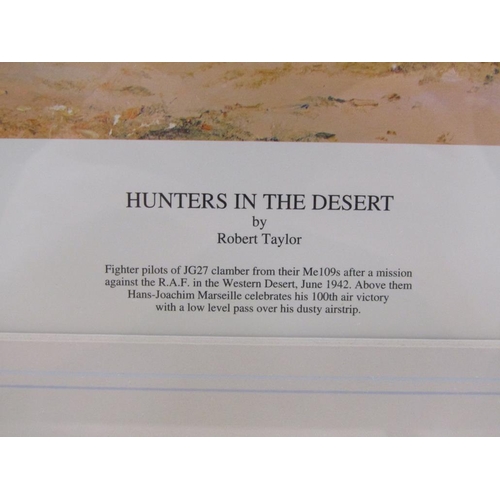 1105 - ROBERT TAYLOR - HUNTERS IN THE DESERT, F/G COLOURED PRINT, 50CM X 70CM