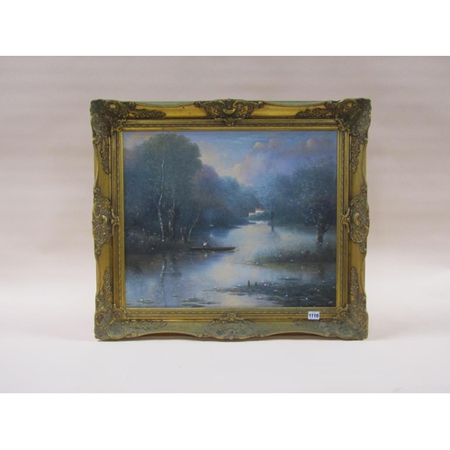 1110 - R MARSHALL - FISHERMAN ON A LAKE, SIGNED OIL ON CANVAS, FRAMED, 50CM X 60CM