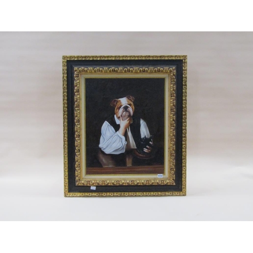 1111 - PREVOST - THE BULLDOG GENTLEMAN, OIL ON CANVAS, SIGNED, FRAMED, 60CM X 50CM