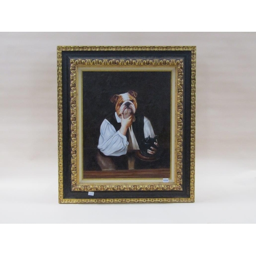 1111 - PREVOST - THE BULLDOG GENTLEMAN, OIL ON CANVAS, SIGNED, FRAMED, 60CM X 50CM