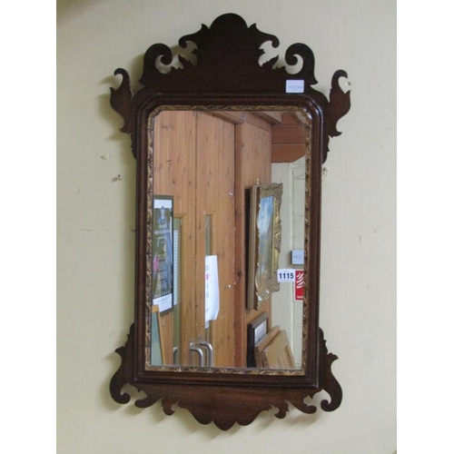 1115 - WILLIAM & MARY STYLE FRET CUT WALL MIRROR, 76CM X 43CM