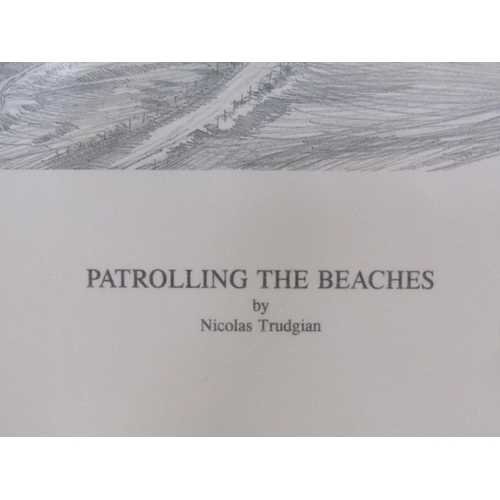 1116 - NICHOLAS TRUDGIAN - PATROLING THE  BEACHES, F/G B&W PRINT, 26CM X 34CM