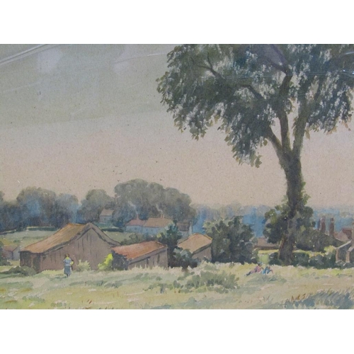 1117 - MARTIN HARDIE - EARLY 20C VILLAGE WITH FIGURES IN THE FOREGROUND, SIGNED WATERCOLOLUR, F/G, 32CM X 5... 