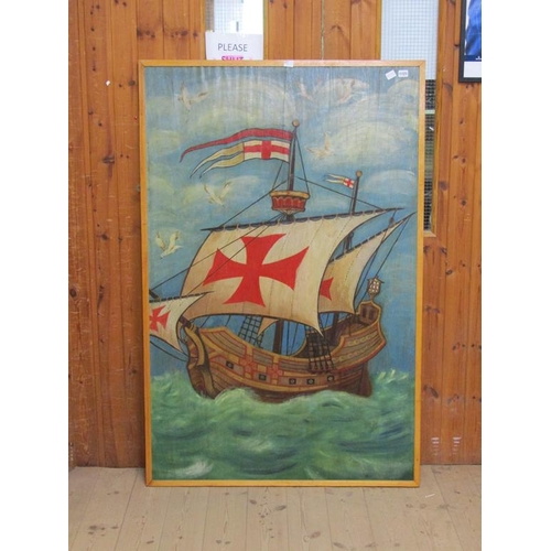 1121 - UNSIGNED - SAILING VESSEL OF ST. JOHN, OIL ON BOARD, FRAMED, 145CM X 92CM