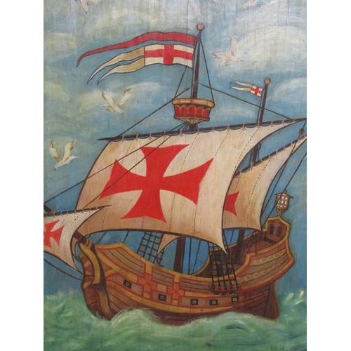 1121 - UNSIGNED - SAILING VESSEL OF ST. JOHN, OIL ON BOARD, FRAMED, 145CM X 92CM