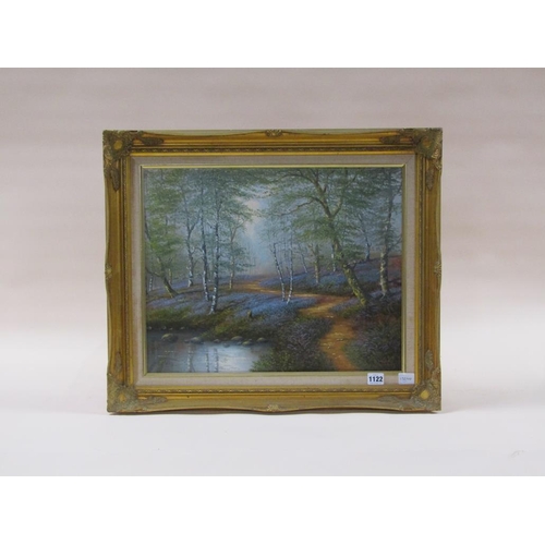 1122 - R MARSHALL - BLUEBELL WOOD, SIGNED OIL ON CANVAS, FRAMED, 50CM X 60CM