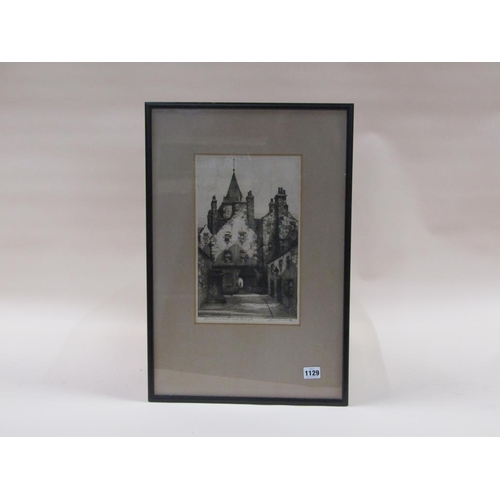 1129 - SIGNED INDISTINCTLY - EDINBURGH B&W ENGRAVING, F/G, 30CM X 20CM